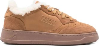Autry Shearling Sneakers Bruin Ronde Neus Rubber - Dames - Sneakers - Bruin - 38 EU - Su&egrave;de - Schoenen