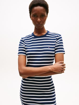 Tommy Hilfiger NEW CODY STR SLIM SHORT DRS SS mit allover Streifendessin, Logo-Flag