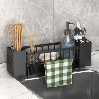 No Brand Organizador De Fregadero Con Soporte Para Cubiertos Y Compartimento Para Esponjas
