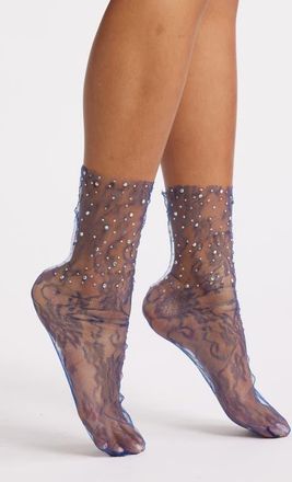 High Heel Jungle Crystal Lace Slouchy Sheer Tulle Socks in Navy at Nordstrom
