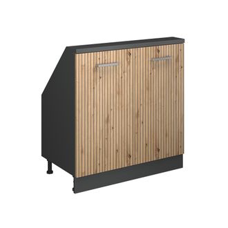 Vicco Armario De Cocina Para Techo Inclinado R-line, Roble Artesanal/antracita, 80 Cm Con 2 Puertas, Vicco