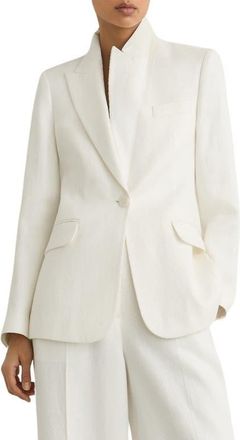 Reiss Alyx Texture One-Button Linen Blend Blazer in White at Nordstrom, Size 12 Us