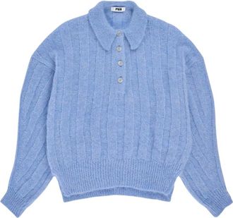 Rus Ribbed Alpaca Polo Trui - Dames - Polos - Blauw - M - Wol - Tops