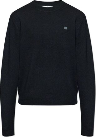 Acne Studios Wollen Trui met Logo - Heren - Ronde hals truien - Zwart - L - Wol - Truien & Vesten