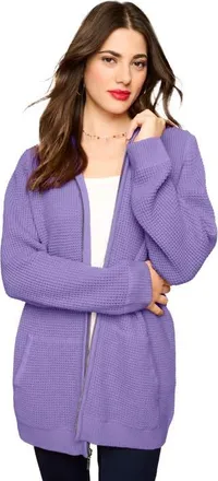 Roaman's Plus Size Waffle Knit Zip Front Relaxed Hoodie in Vintage Lavender at Nordstrom, Size Medium