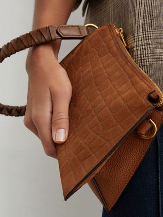 Reiss Tan Embossed Suede and Leather Top-handle Bag