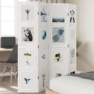 Berkfield Home Room Divider 4 Panels White Solid Wood Paulownia