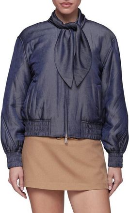 Avec Les Filles Tie Neck Bomber Jacket in Dark Navy at Nordstrom, Size X-Small