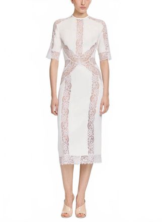 Elie Saab Cady & Lace Midi Dress In Powder