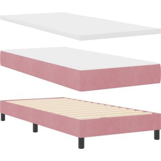 vidaXL Box Spring Bed with Mattress Dark Grey 80x200 cm Velvet Pink Vidaxl