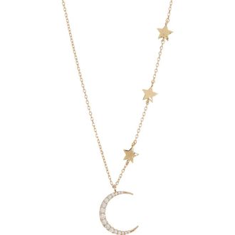 Estella Bartlett Statement CZ Moon & Stars Necklace in Gold Plated at Nordstrom