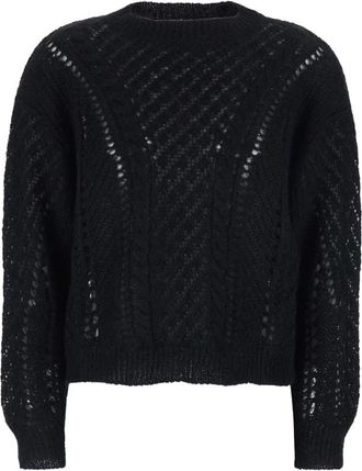 Twinset Mohair Blend Open Work Jumper - Dames - Ronde hals truien - Zwart - M - Wol - Truien & Vesten
