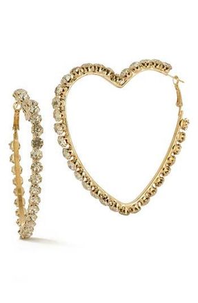Sphera Milano Crystal Heart Hoop Earrings in Gold at Nordstrom Rack