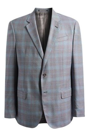 Emporio Armani Teal & Charcoal Grey Check Virgin Wool Sport Coat at Nordstrom, Size 40 Us