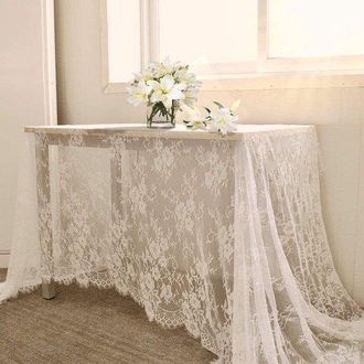 OEM Mantel De Encaje, Mantel De Estilo R&uacute;stico Vintage Para Bodas, Mantel Rom&aacute;ntico Para La Recepci&oacute;n Nupcial. - Blanco - 150 X 300 Cm