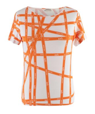 Herm&egrave;s Orange & White Bolduc Ribbon Print T-shirt Size S