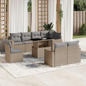 vidaXL Set De Sof&aacute;s De Jard&iacute;n 9 Pzas Con Cojines Rat&aacute;n Sint&eacute;tico Beige Vidaxl