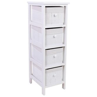 Wanderlust Deco Cajonera blanca de madera con 4 cajones de bamb&uacute; forrados 26x32x81 cm