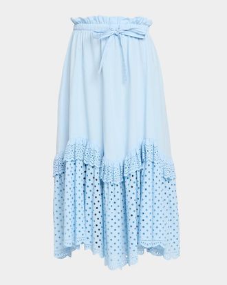 Ulla Johnson Noah Eyelet Water Washed Cotton Poplin Midi Skirt