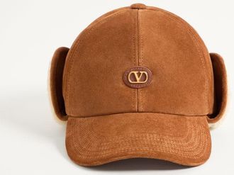 Valentino Garavani Baseball Cap Valentino Garavani VLogo Signature In Suede E Montone Uomo MARRONE/BURRO 57