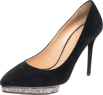 Charlotte Olympia Black Suede Debonaire Pointed Toe Platform Pumps