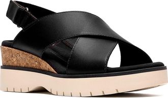 Clarks Diaz Cross Strap Wedge Sandal in Black Leather at Nordstrom Rack, Size 6.5