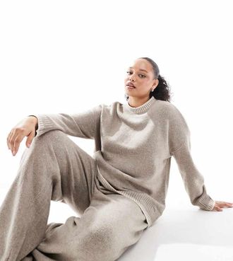 Only ONLY Curve knitted mock neck sweater with stitch hem detail in beige - part of a set-Neutral