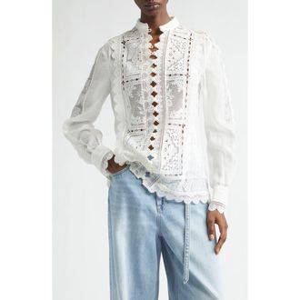 Zimmermann Aster Embroidered Lace & Eyelet Shirt in Ivory at Nordstrom, Size 0P