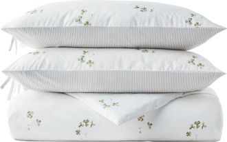 Christy Clover Romantic Floral Striped Reversible Duvet Cover Sets in Green at Nordstrom, Size Queen