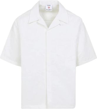 Casablanca Sp 26-Sh-228 Monogram Short Sleeve Shirt - Heren - Korte mouwen Overhemden - Wit - M - Katoen - Overhemden