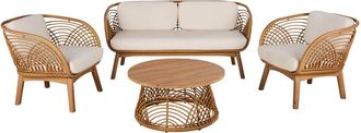 Maisons du monde Sal&oacute;n de jard&iacute;n de 4 plazas de acacia y resina y cojines color crudo