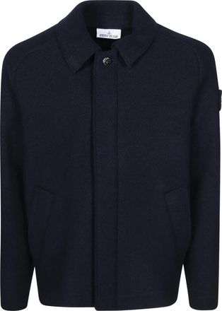 Stone Island Wool Cardigan - Heren - Winterjassen - Blauw - L - Wol - Jassen