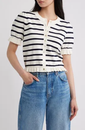 Rails Lora Stripe Short Sleeve Cardigan in Ivory Navy Stripe at Nordstrom, Size Xx-Small