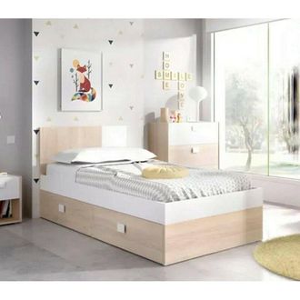 Dmora Cama Infantil Frerone, Cuna Para Dormitorio, Conjunto De Dormitorio, Estructura Del Sostenedor Del Colch&oacute;n, 97x196 H79 Cm, Blanco Y Roble - Dmora