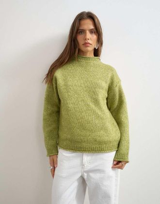 Topshop maglione chunky in misto lana con bordo arrotolato verde