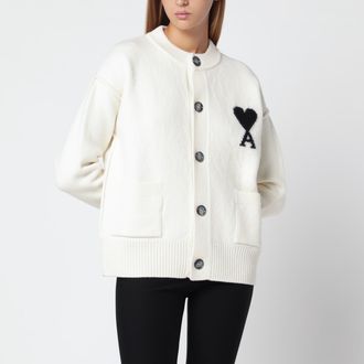 Ami Cardigan Ami De Coeur bianco in lana