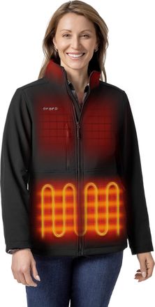Ororo Womens 5 Heat Zones Softshell Heated Jacket with Power Bank, Fleece Lined Heated Coat (Black, XL)