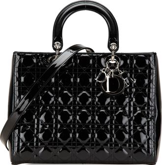 Dior Pre-owned Womens Lady Medium Patent Tote - Black Leather - One Size
