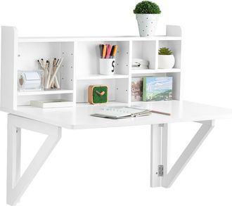 SoBuy Sobuy - Mesa Plegable De Pared Con Estante Integrado Mesa De Escritorio Color Blanco Mesa De Ordenador 90 X 60 X 78 Cm Fwt07-ii-w Es