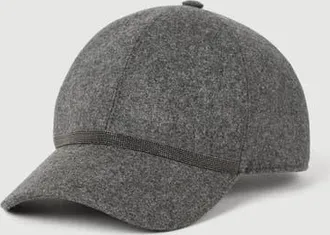 Brunello Cucinelli Virgin wool and cashmere flannel baseball cap with shiny band in Dark Grey at Nordstrom, Size X-Small