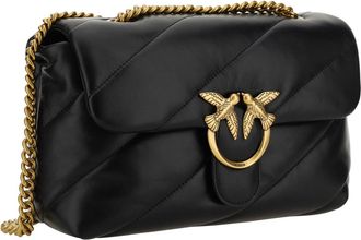 Pinko Womens Shoulder Bag Love Classic Black-Antique Gold Calf Leather Black/antique