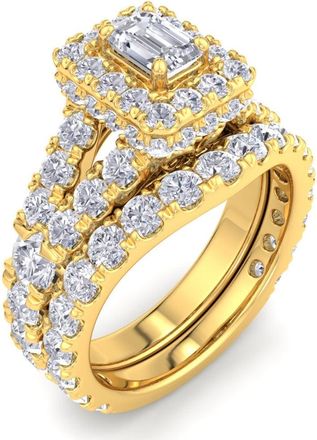 Pompeii3 4Ct TW Emerald Cut Halo Diamond Engagement Wedding Ring Set Lab Grown Gold