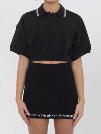 Alexander Wang cropped cotton polo top ribbed hem
