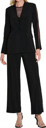 Joseph Ribkoff Embellished Mesh Insert Wide Leg Pants In Black