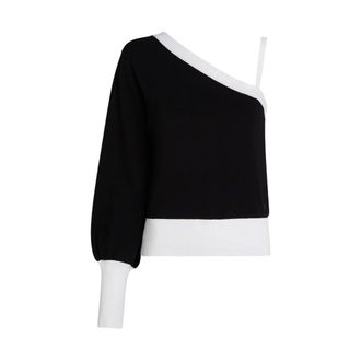 Karl Lagerfeld Tops, Dames, Zwart, L, Monochroom Gebreide One-Shoulder Jumper