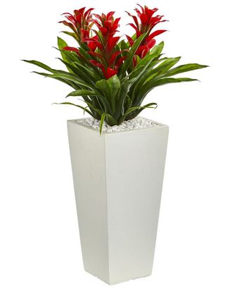 Nearly Natural Triple Bromeliad Artificial Plant In Tower Planter