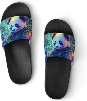 Generic Cute Panda Flowers Shower Shoes Slipper for Women Men Beach Slippers Quick Drying Non Slip Open-Toe Sandals