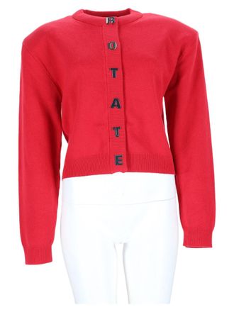 Rotate Cropped Red Sweater With Bold Button Placket
