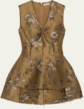 SIMKHAI Brynelle Fit-&-Flare Floral Jacquard Mini Dress