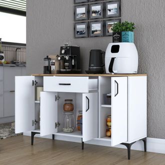 Dmora Aparador Piobbico, Caj&oacute;n, 2 Estantes: Puerta Abatible, Corredera, 120x40x79h Cm Blanco